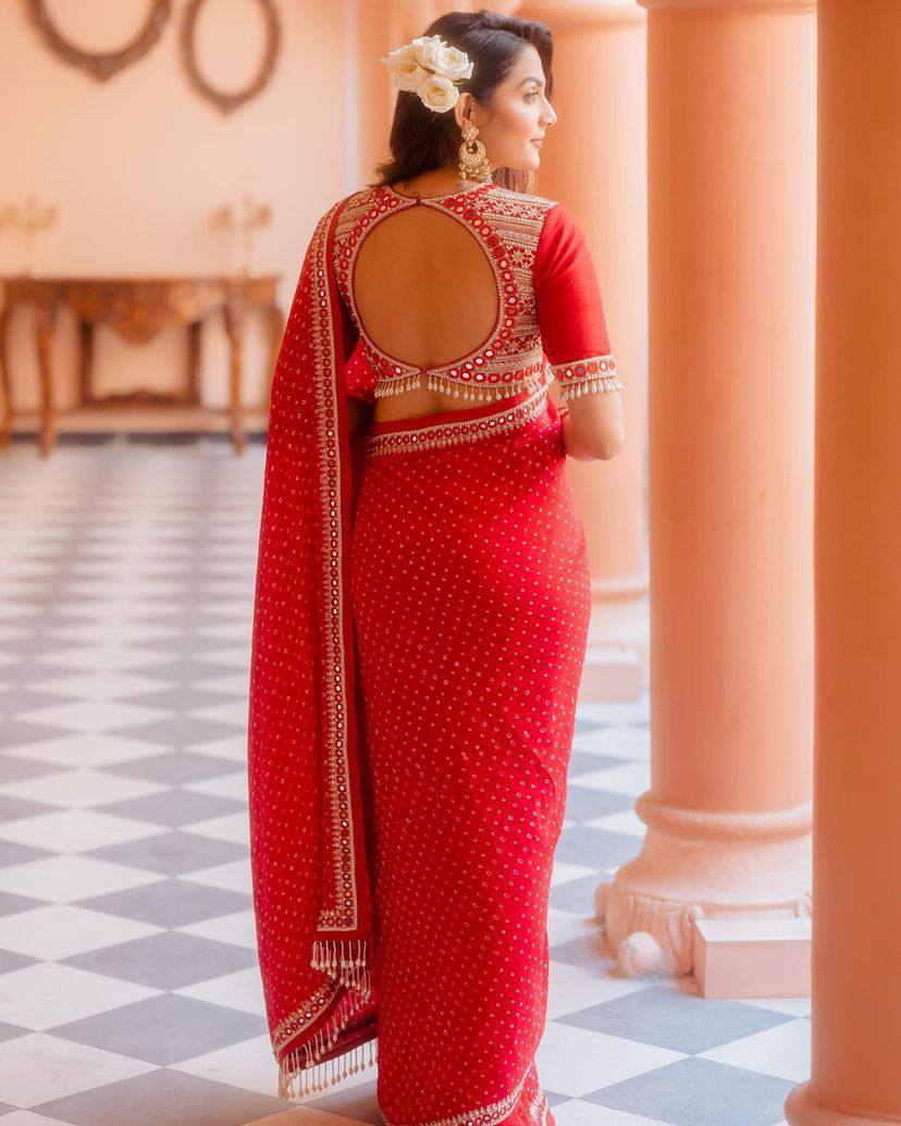 Elegant Georgette Red Color Saree