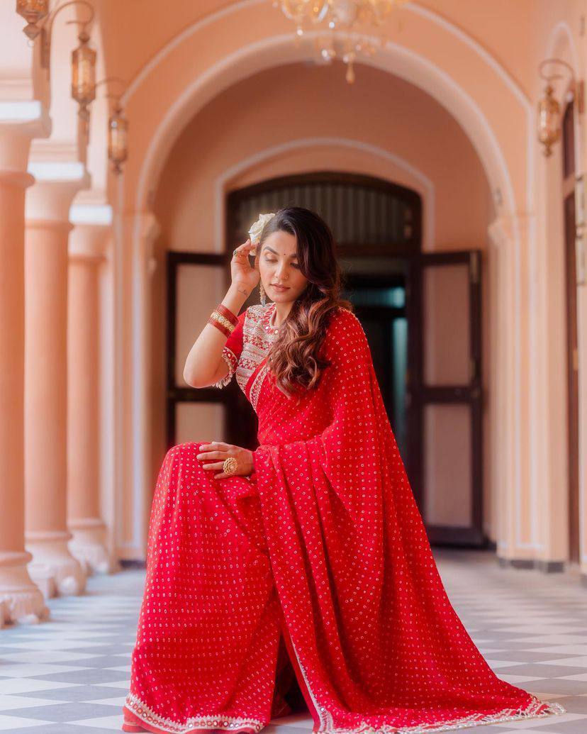 Elegant Georgette Red Color Saree