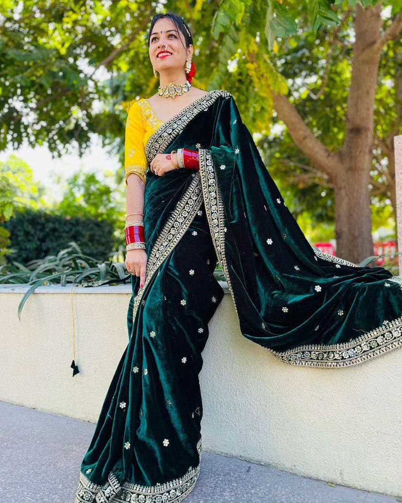 Elegant Georgette Green Color Saree