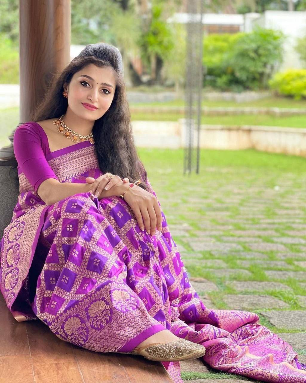 Unique Purple Color Lichi Silk Saree