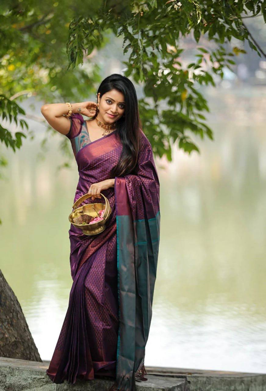 Unique Lichi Silk Wine Color Saree