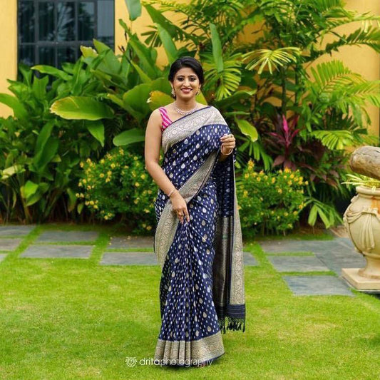 Adorable Banarasi Silk Navy Blue Color Saree