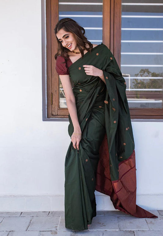 Wonderful Jacquard Silk Green Color Saree