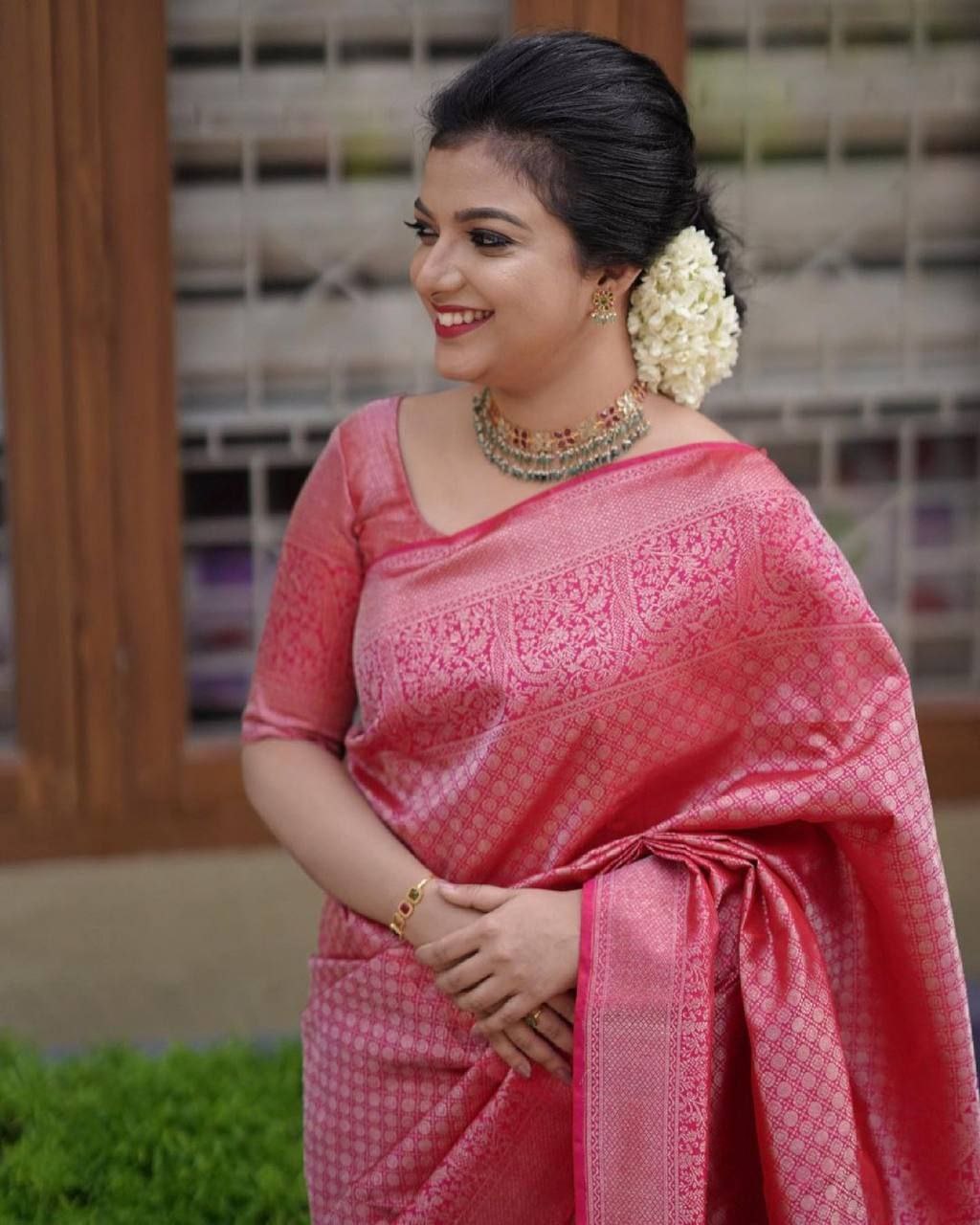 Decent Pink Color Banarasi Silk Saree