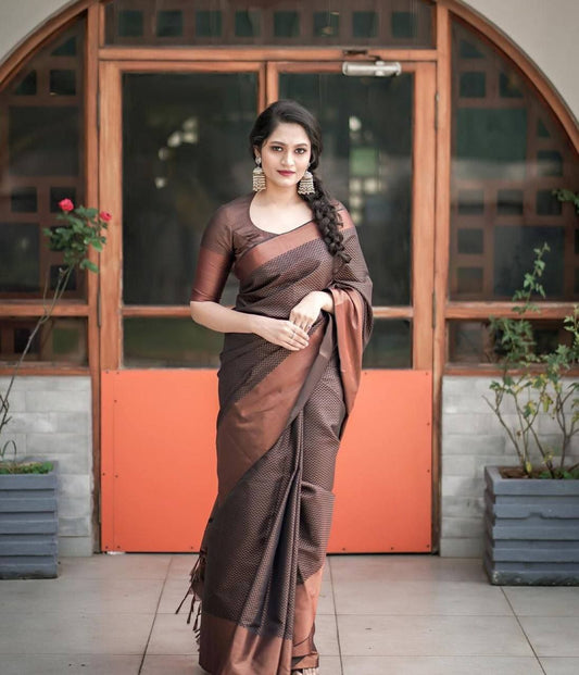 Elegant Lichi Silk Brown Color Saree