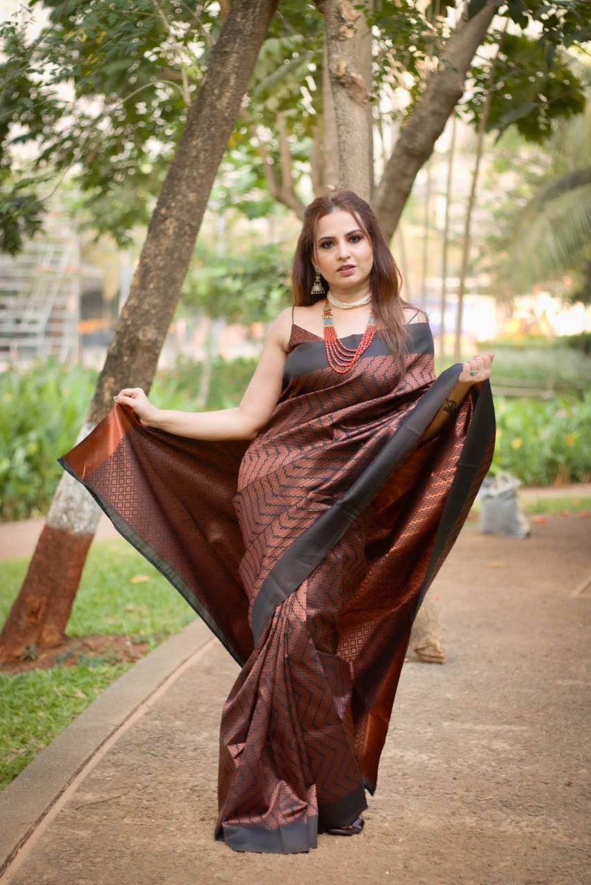 Decent Lichi Silk Brown Color Saree