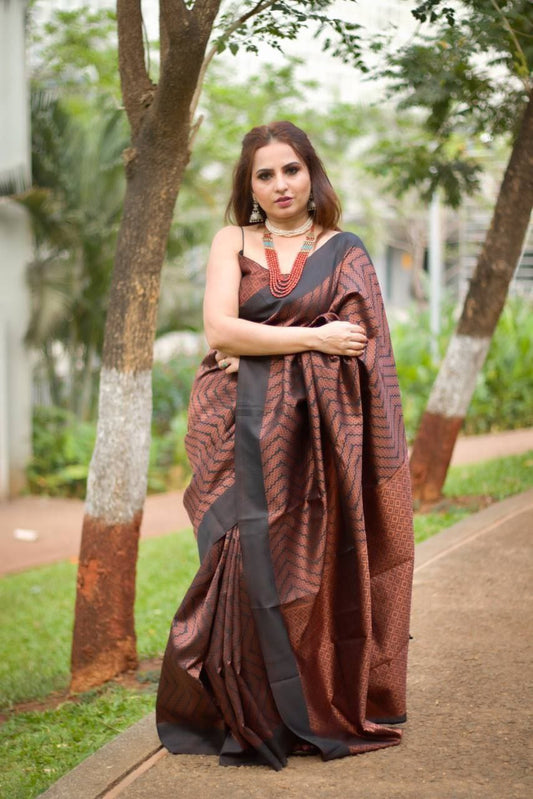 Decent Lichi Silk Brown Color Saree