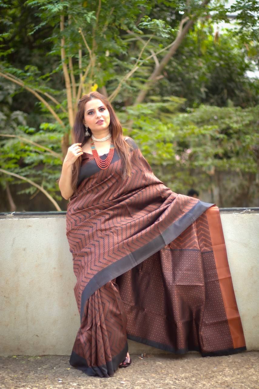 Decent Lichi Silk Brown Color Saree