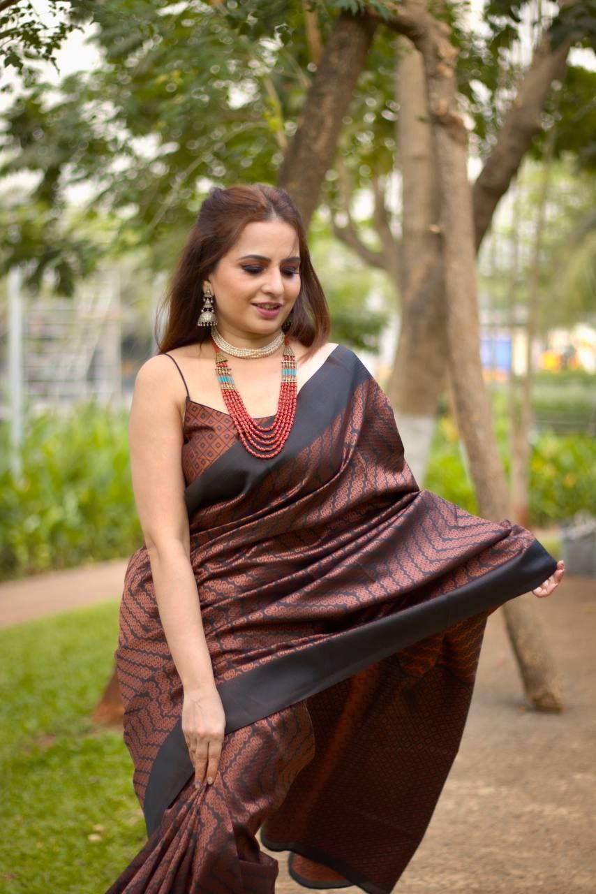 Decent Lichi Silk Brown Color Saree