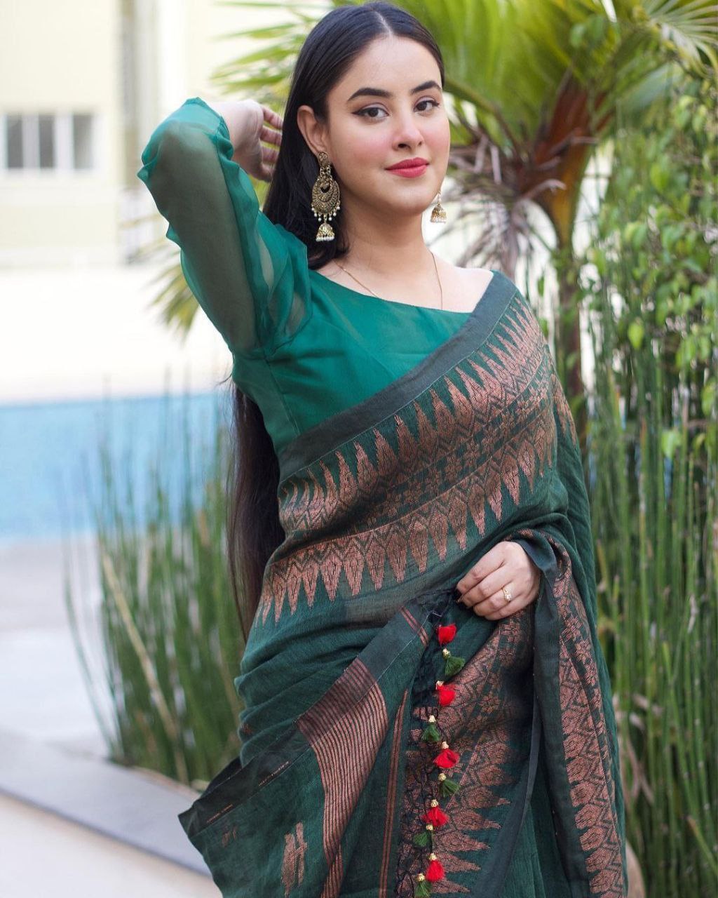 Charming Banarasi Silk Green Color Saree