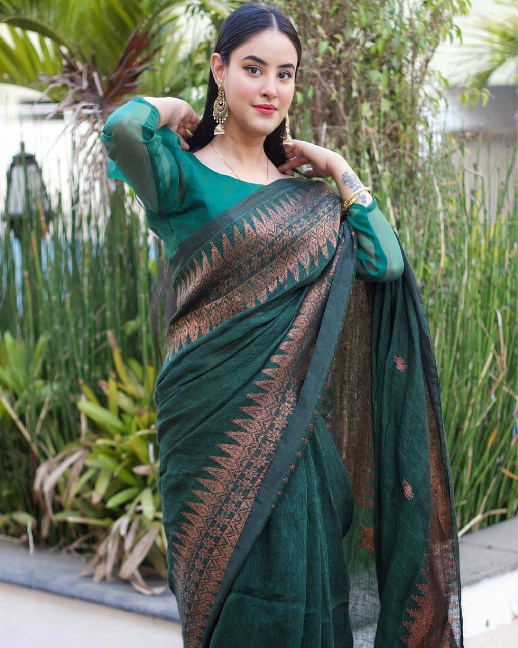 Charming Banarasi Silk Green Color Saree