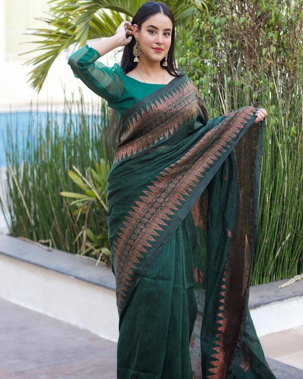 Charming Banarasi Silk Green Color Saree