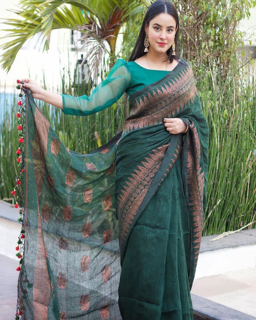 Charming Banarasi Silk Green Color Saree