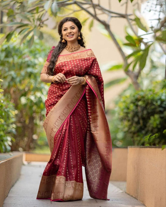 Trendy Jaquard Red Color Silk Saree