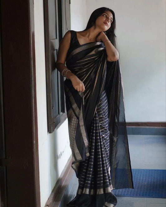 Opulent Jaquard Black Color Silk Saree