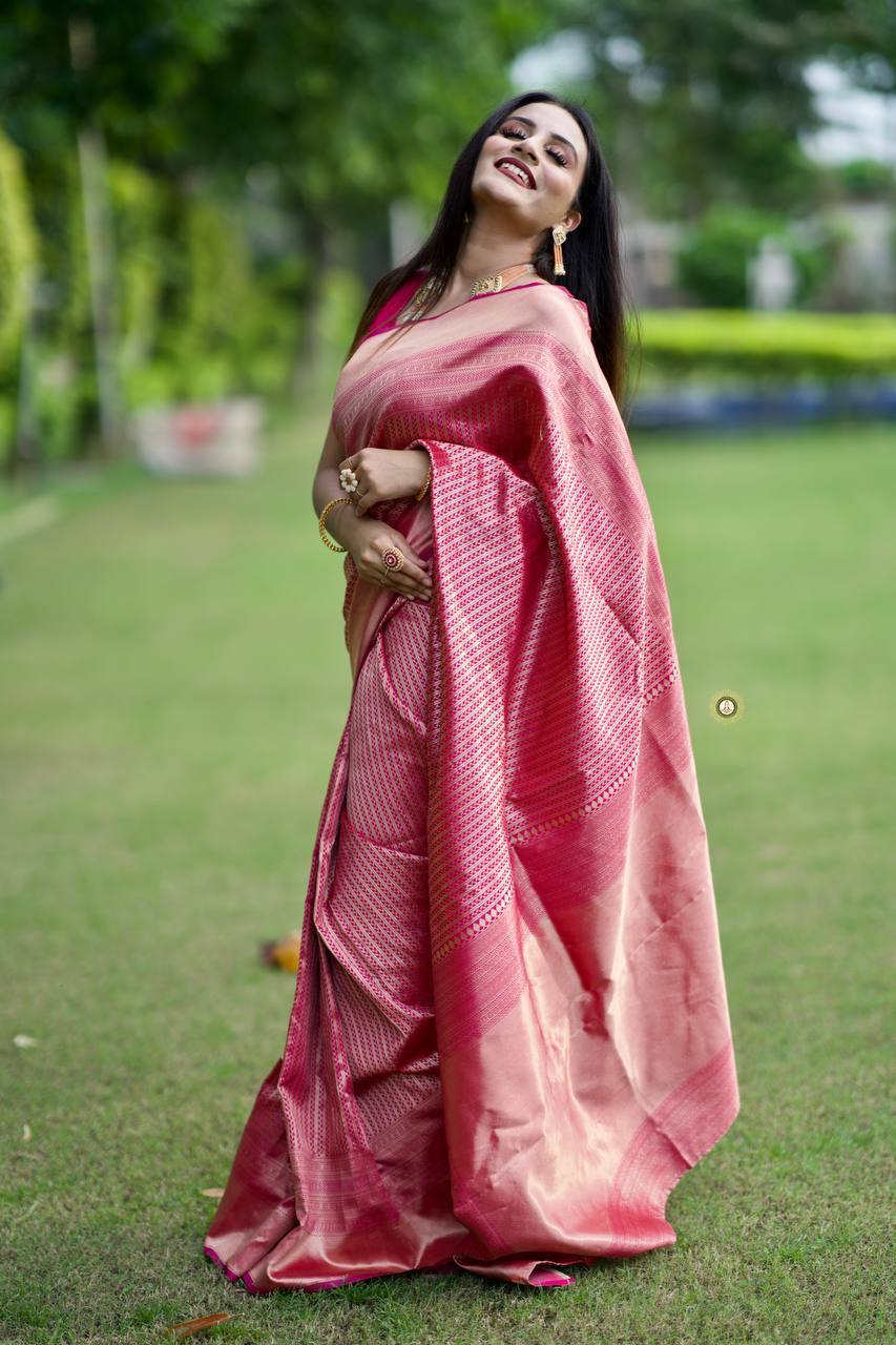 Decent Lichi Silk Pink Color Saree