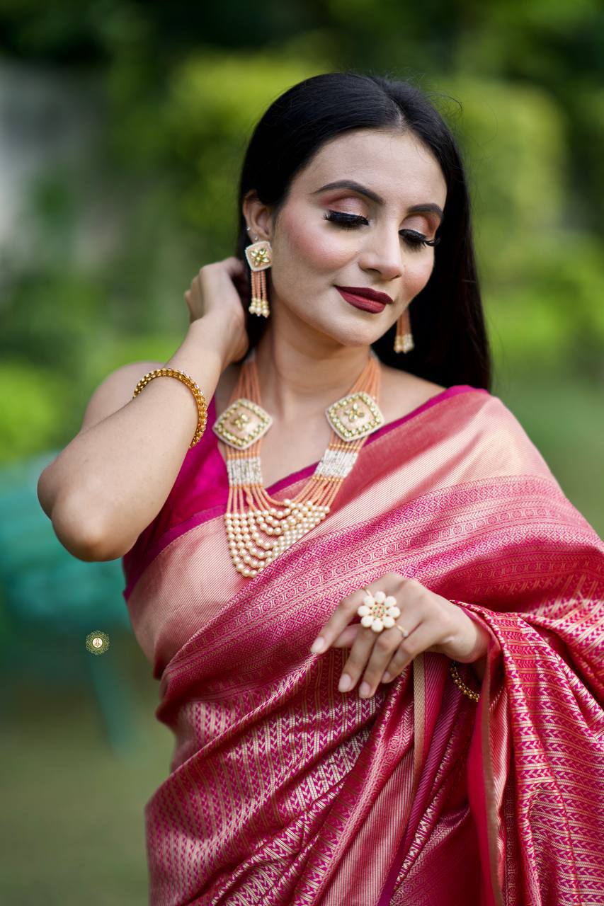 Decent Lichi Silk Pink Color Saree