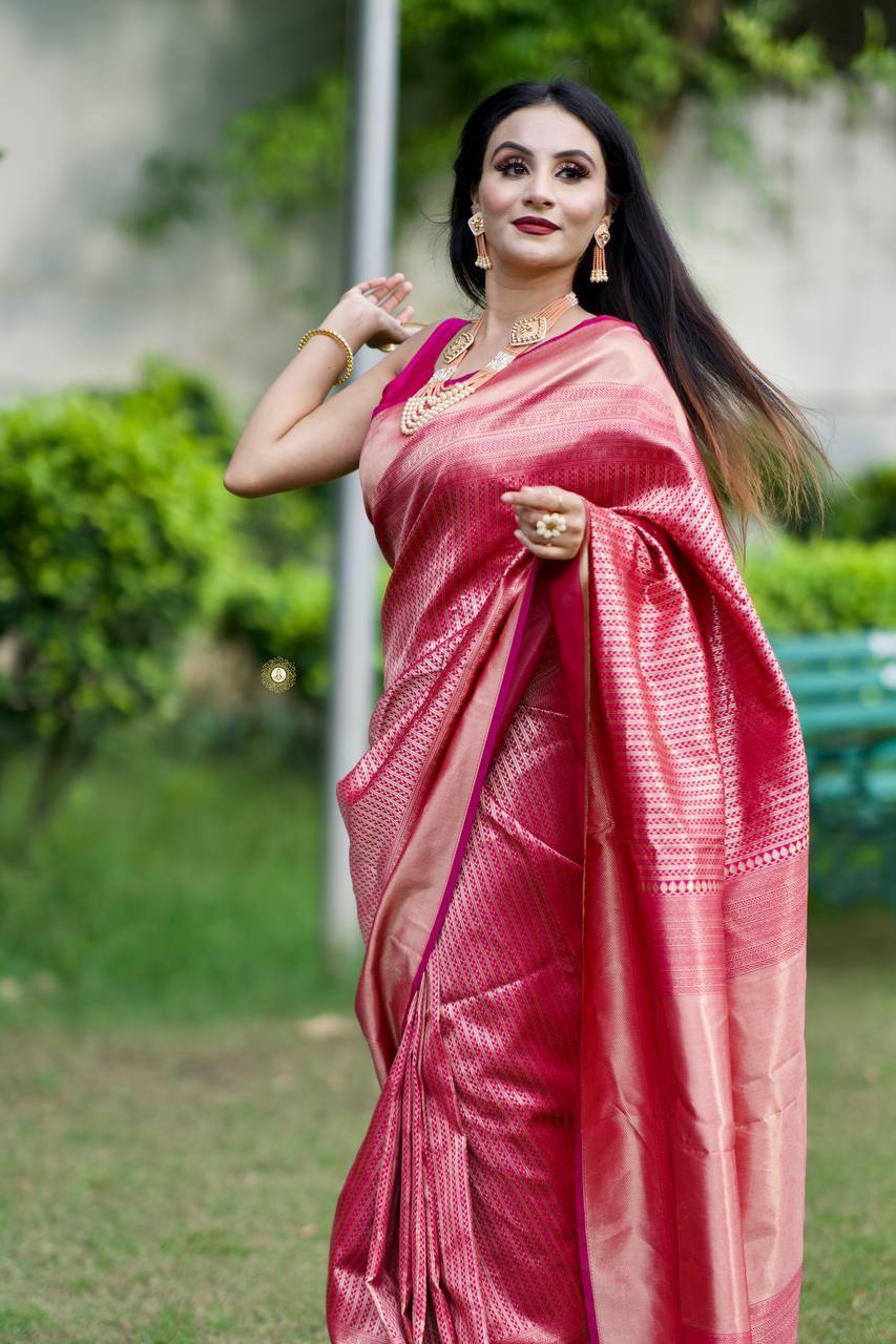 Decent Lichi Silk Pink Color Saree