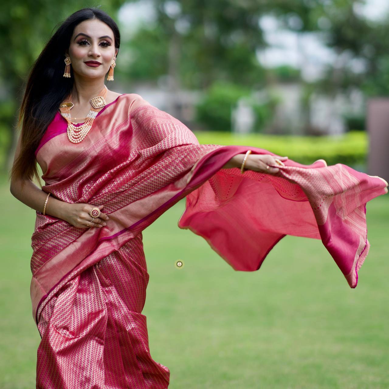 Decent Lichi Silk Pink Color Saree