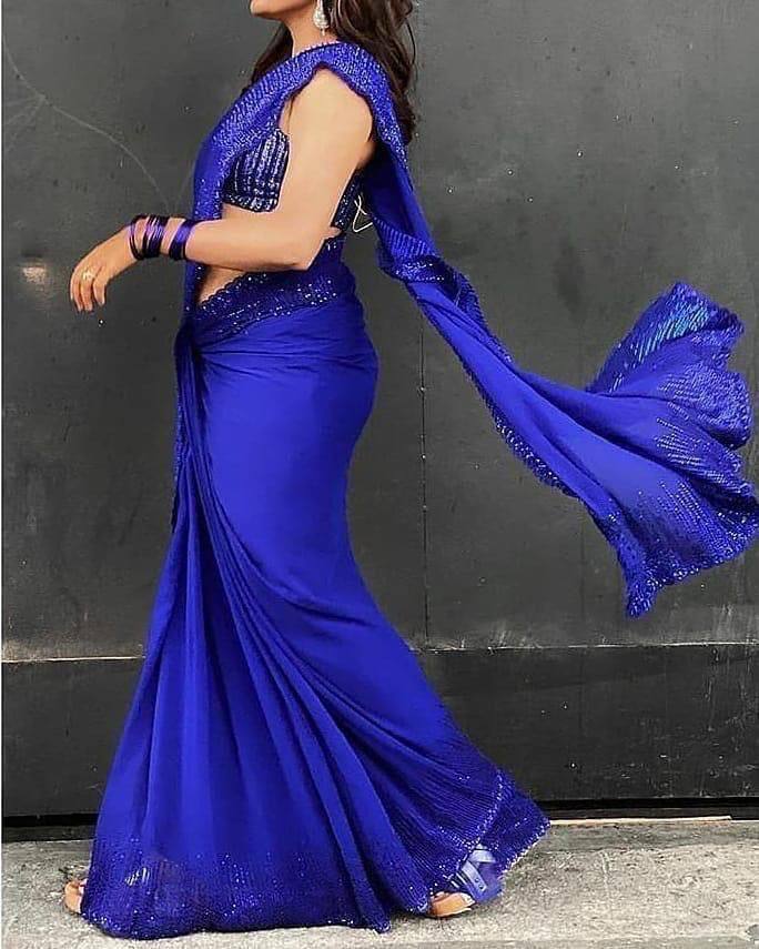 Glorious Soft Georgette Blue Color Saree