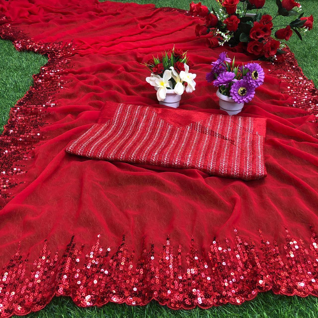 Glorious Soft Georgette Red Color Saree