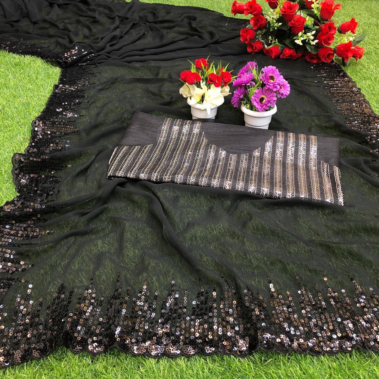 Glorious Soft Georgette Black Color Saree