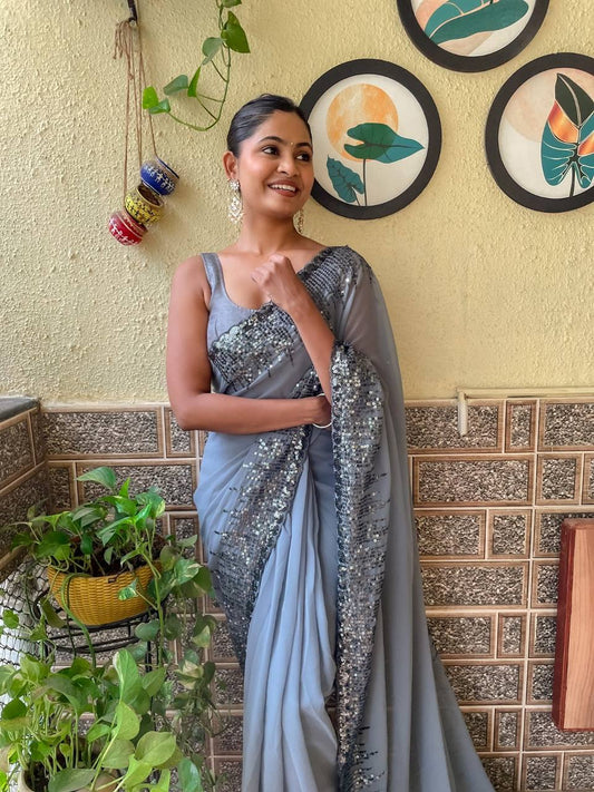 Glorious Soft Georgette Grey Color Saree