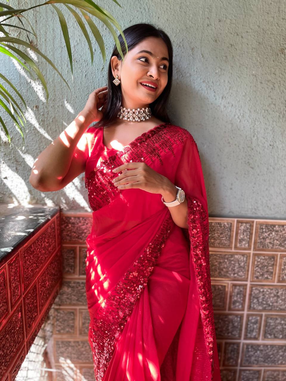 Glorious Soft Georgette Red Color Saree