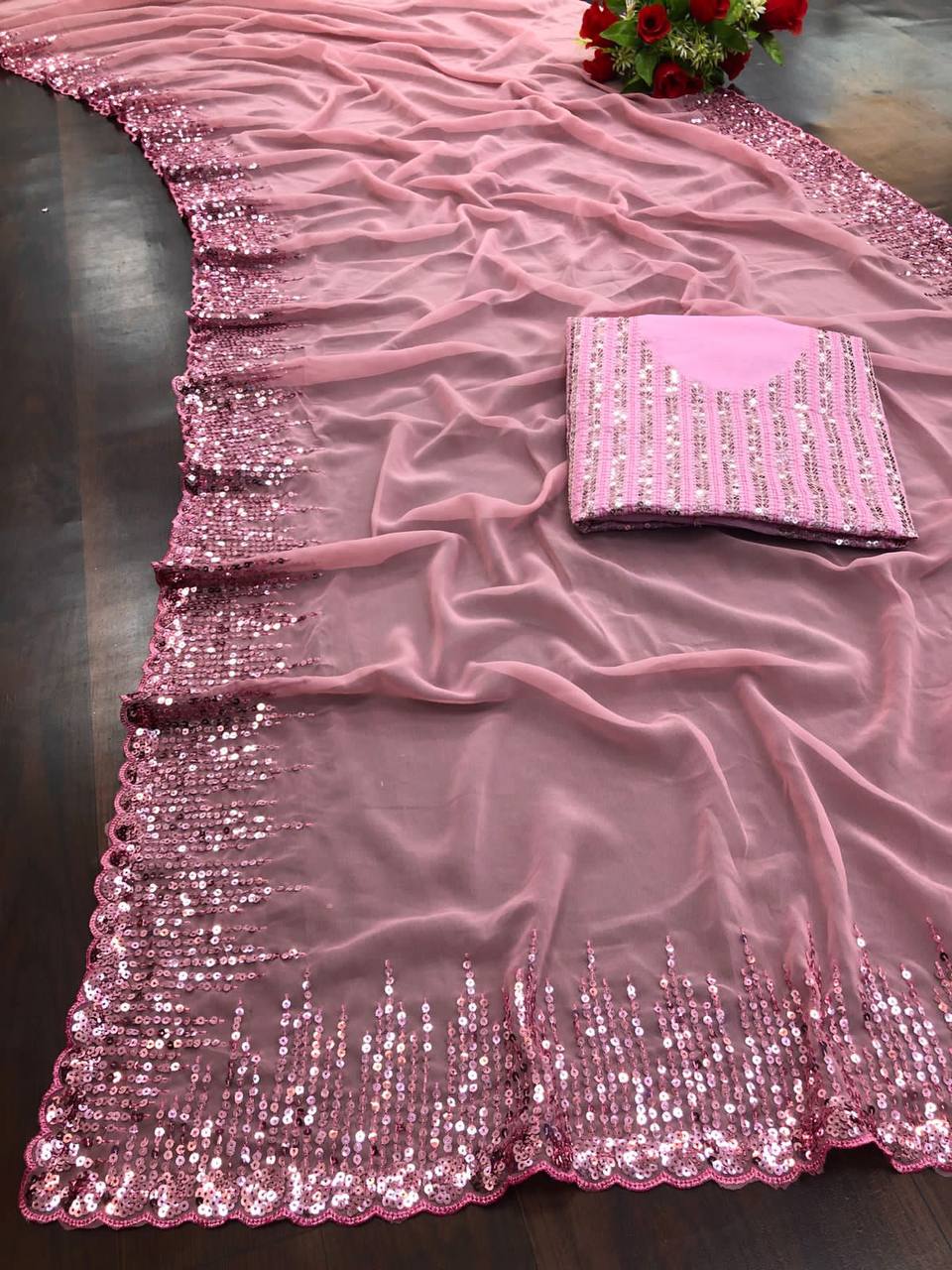 Glorious Soft Georgette Pink Color Saree