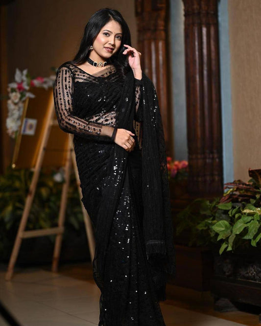 Fantastic Black Color Sequence Saree