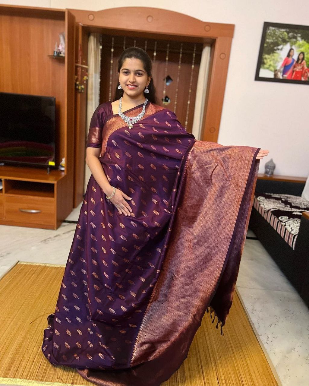 Presenting Jaquard Wine Color Silk Saree