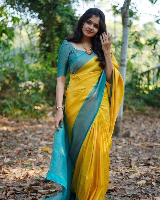 Adorable Jaquard Yellow Color Silk Saree