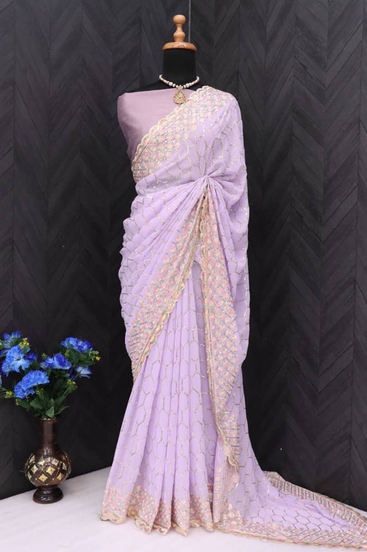 Luxuriant Purple Color Georgette Saree