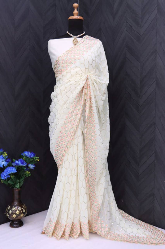 Luxuriant White Color Georgette Saree