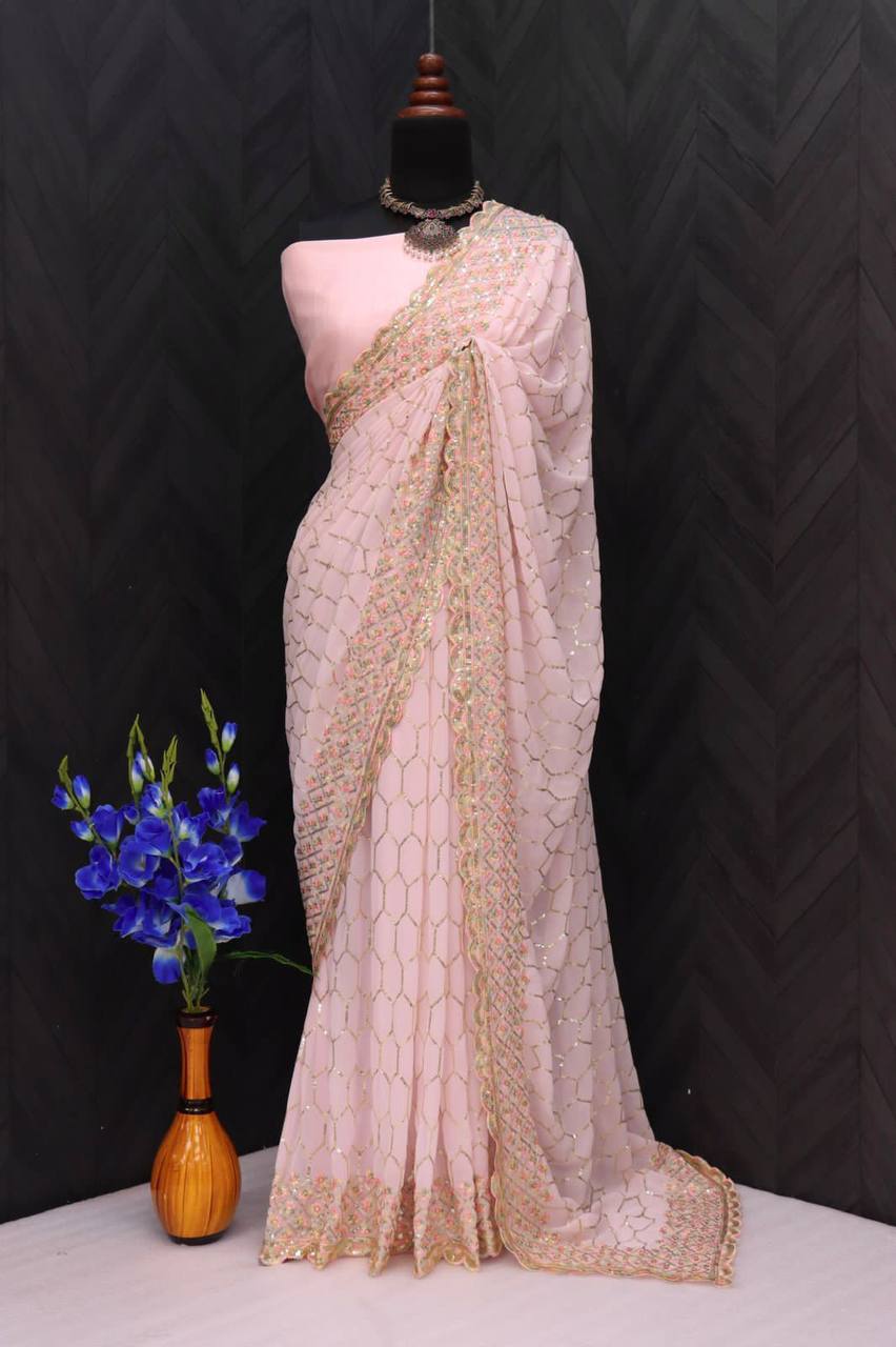 Luxuriant Pink Color Georgette Saree