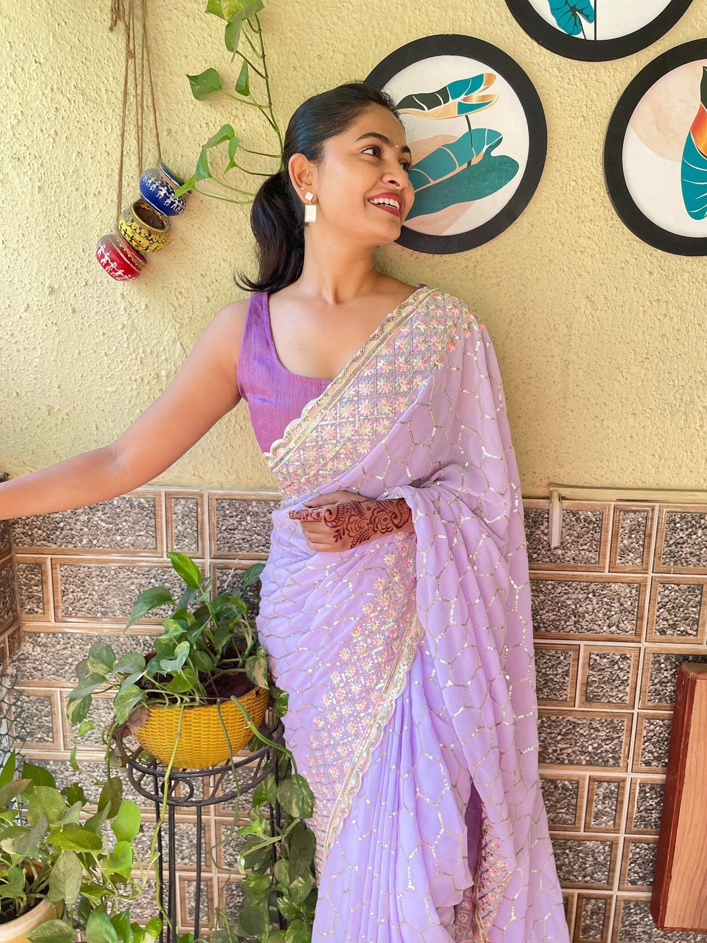 Luxuriant Purple Color Georgette Saree