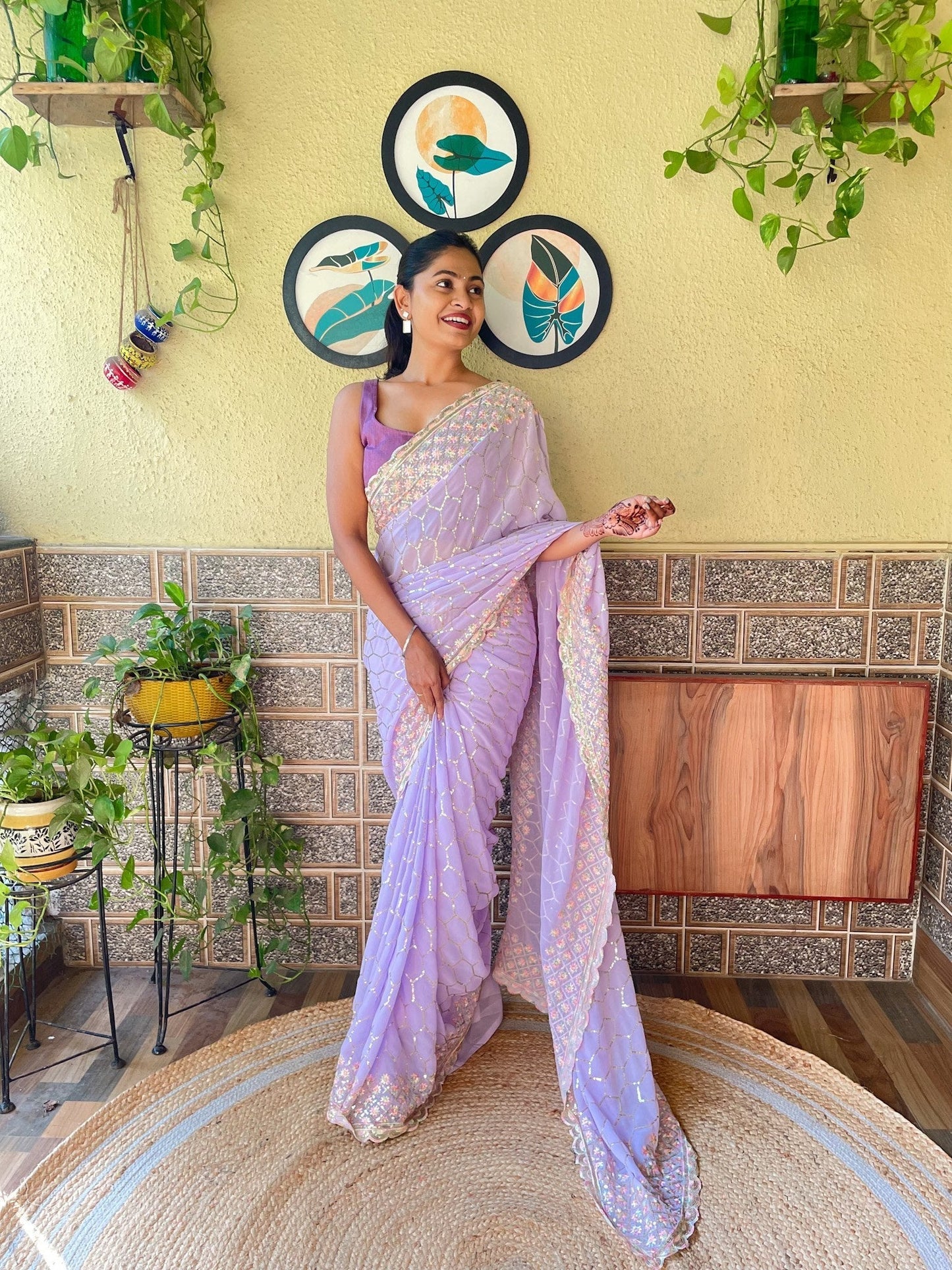 Luxuriant Purple Color Georgette Saree