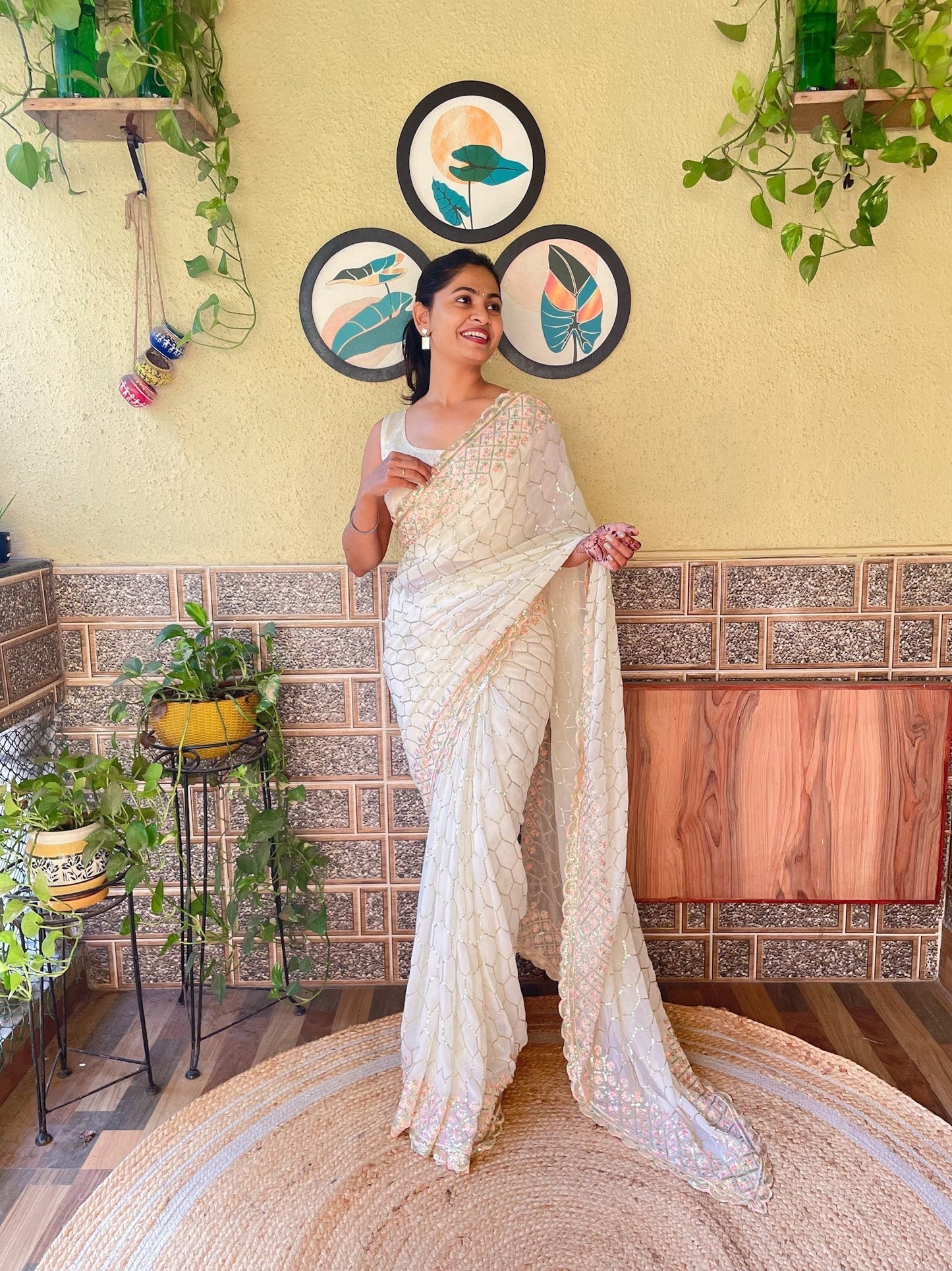 Luxuriant White Color Georgette Saree