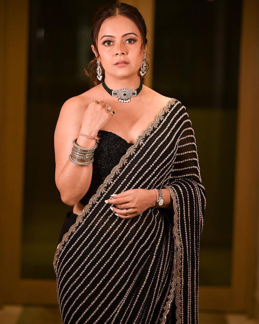 Devoleena Bhattacharjee Black Color Georgette Saree