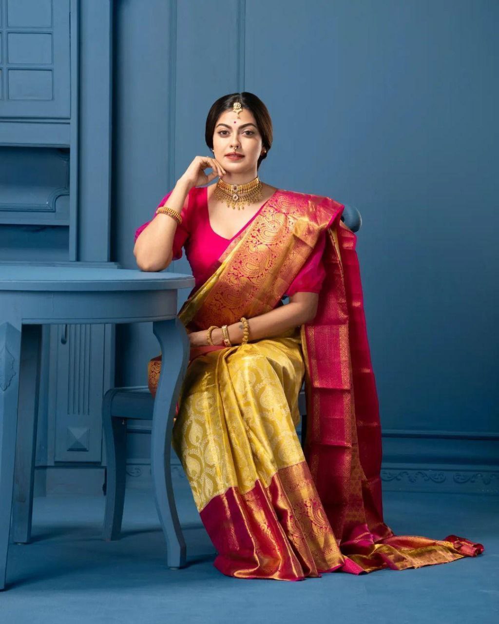 Decent Jaquard Yellow Color Silk Saree