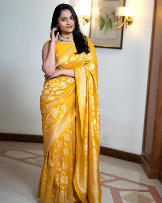 Delightful Jaquard Yellow Color Silk Saree