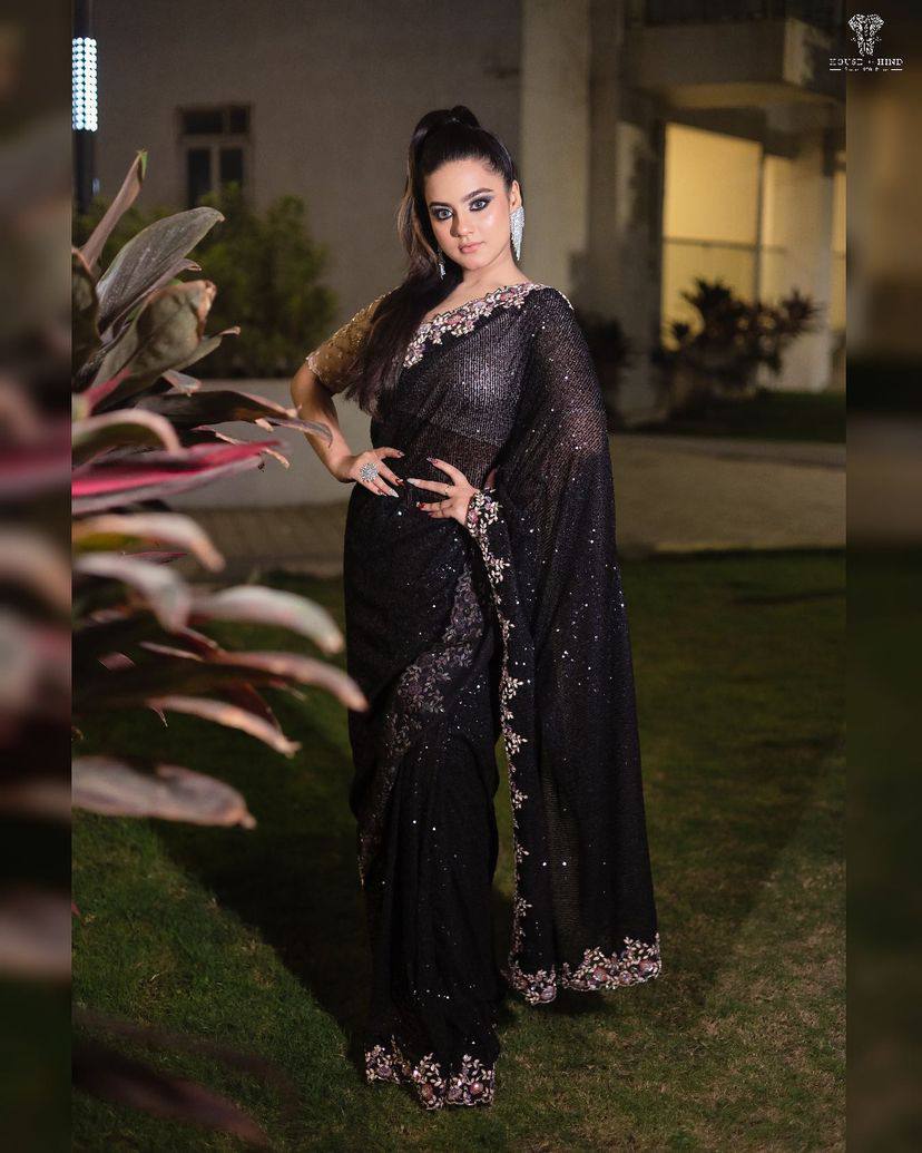 Imposing Georgotte Black Color Saree