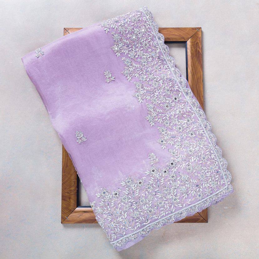 Imposing Organza Silk Light Purple Color Saree