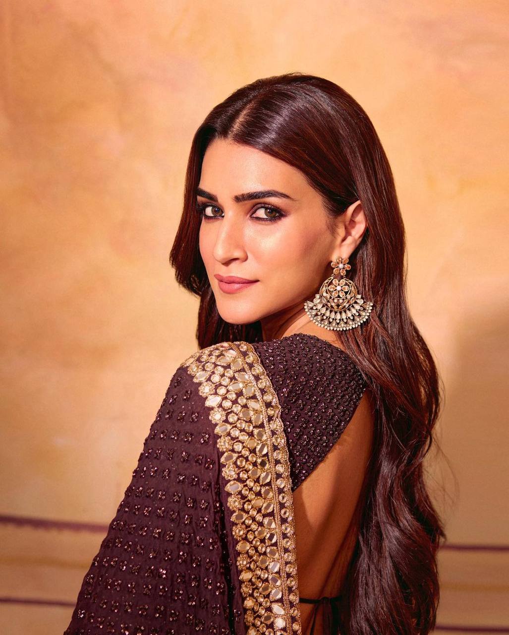 Kriti Sanon Georgotte Wine Color Saree