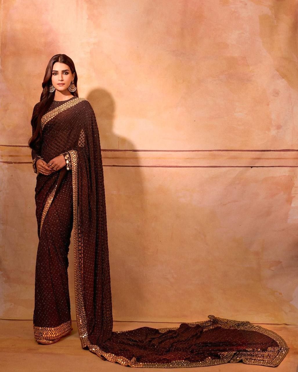 Kriti Sanon Georgotte Wine Color Saree