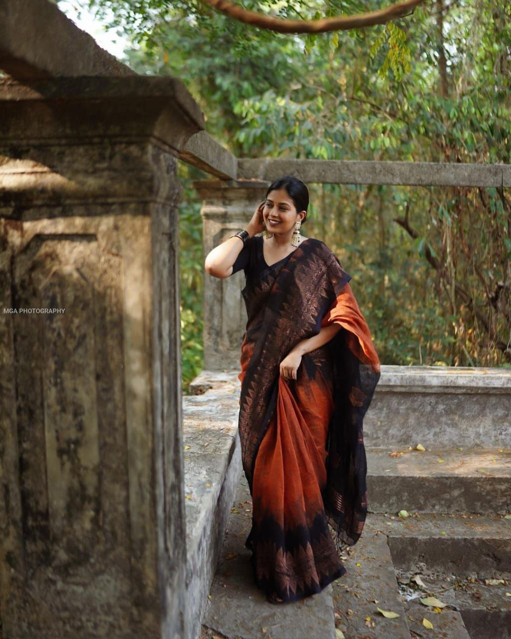 Elegant Jaquard Orange Color Silk Saree