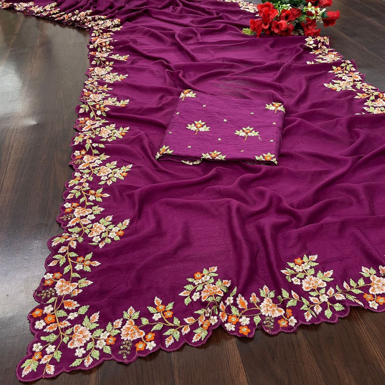 Stylish Pink Color Vichitra Silk Saree