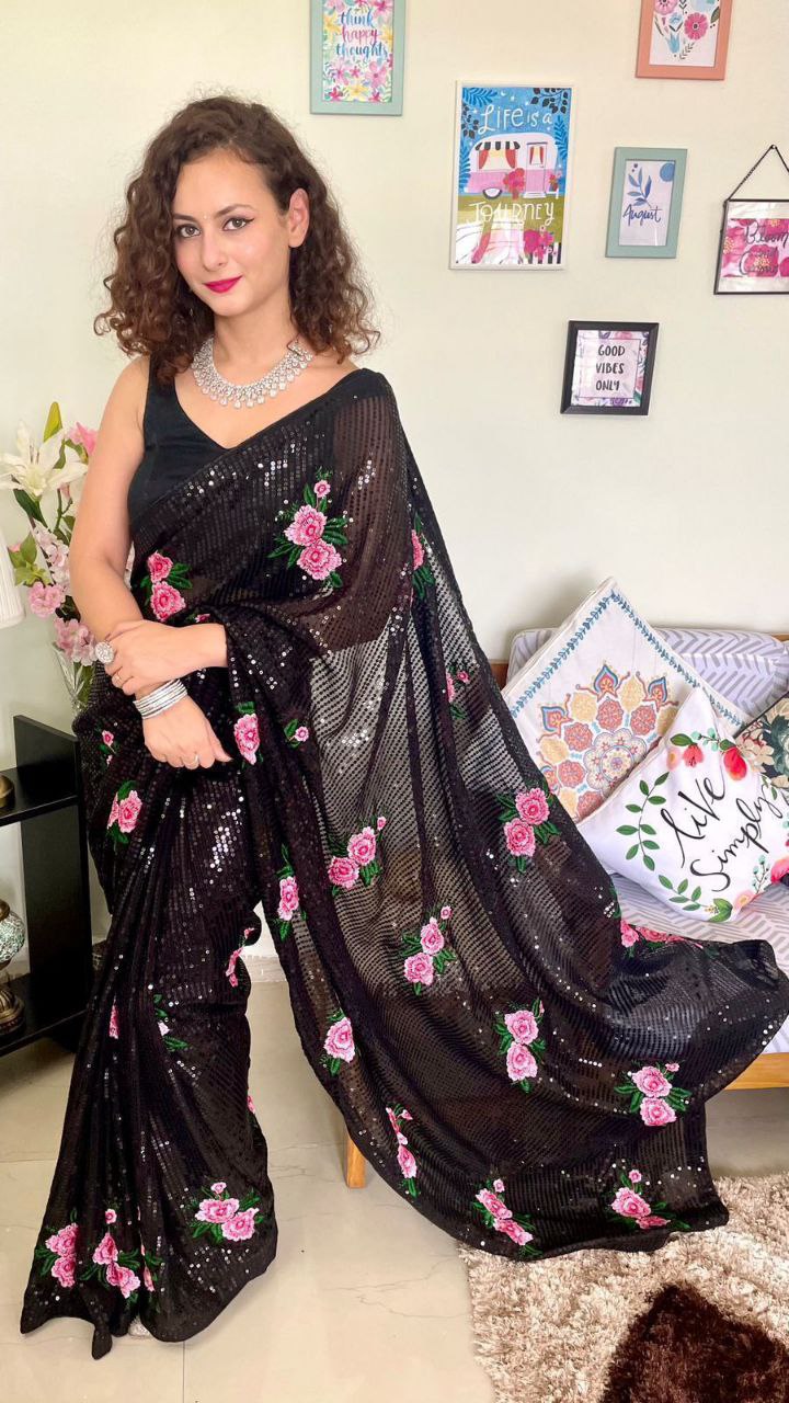 Fabulous Soft Georgette Black Color Saree