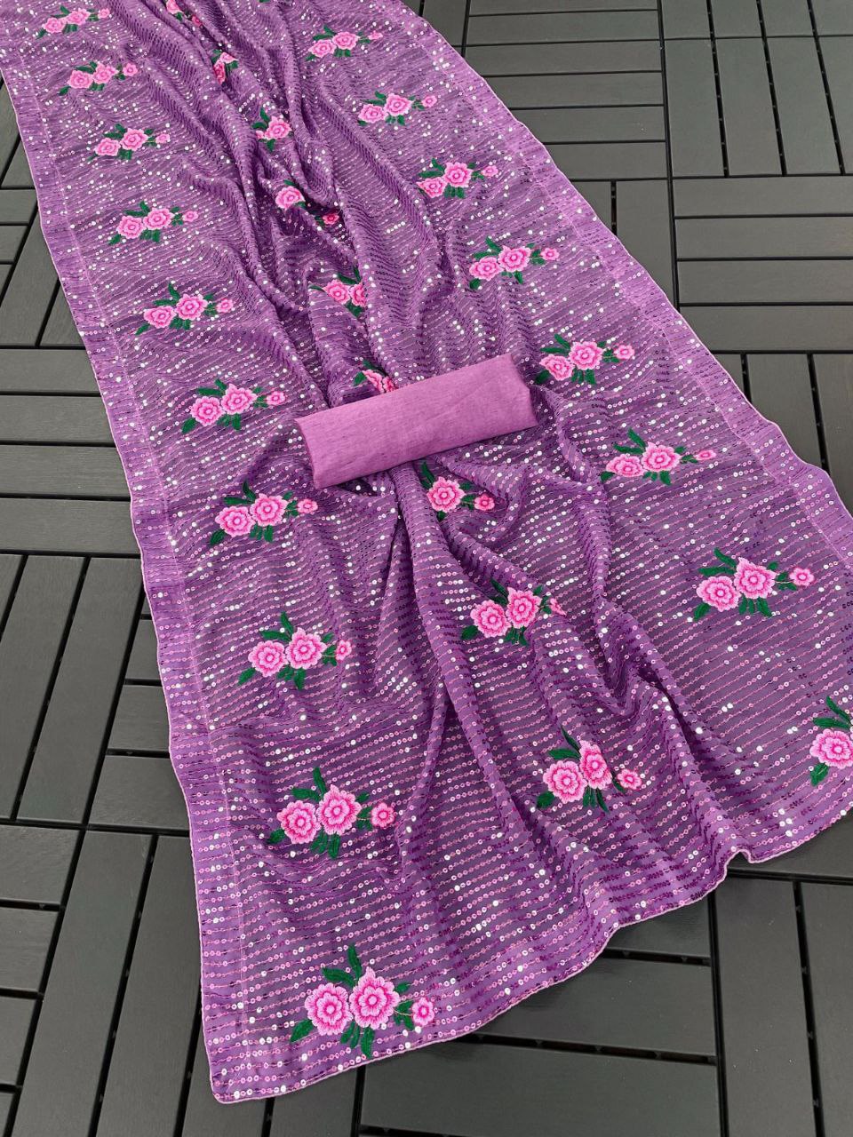 Fabulous Soft Georgette Purple Color Saree