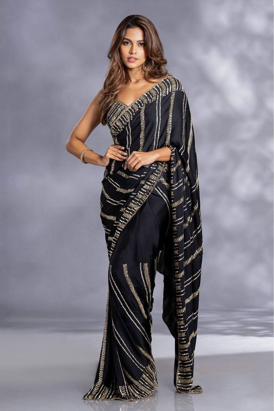 Adorable Georgotte Black Color Saree